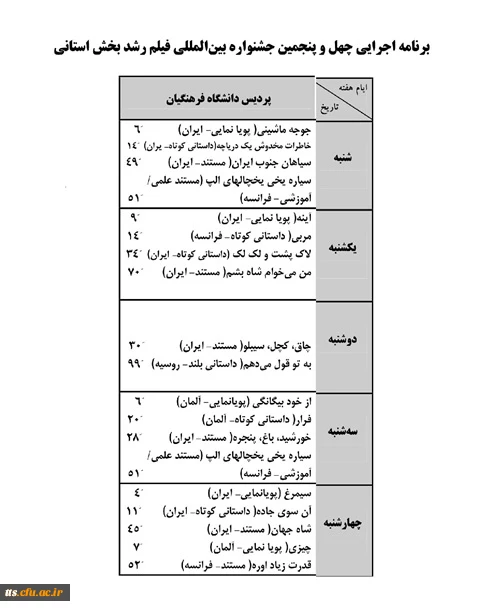 برنامه اجرایی چهل و پنجمین جشنواره بین المللی فیلم رشد بخش استانی