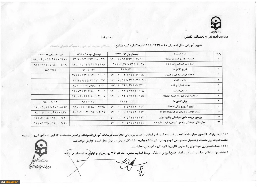 تقویم آموزشی دانشگاه فرهنگیان سبزوار 2