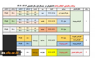 اطلاعیه انتخاب واحد دانشجو معلمان تمامی ورودی ها 